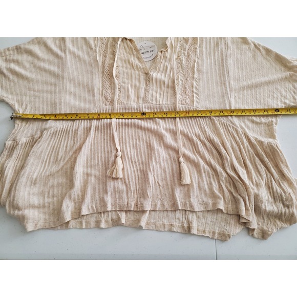 NWT Patrons of Peace Womens Tassels Lace Trim VNeck Top Size S Bohemian Babydoll - Picture 8 of 10